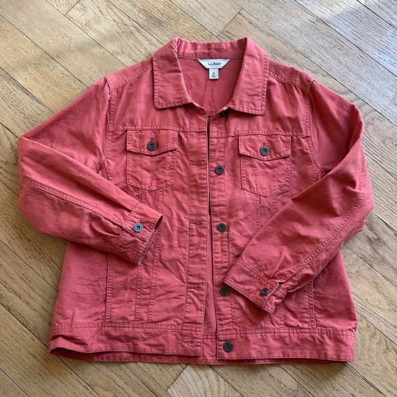 LLBean Jacket Shacket Button Front Linen Cotton Salmon Coral Pink Size M Pockets - Picture 1 of 13